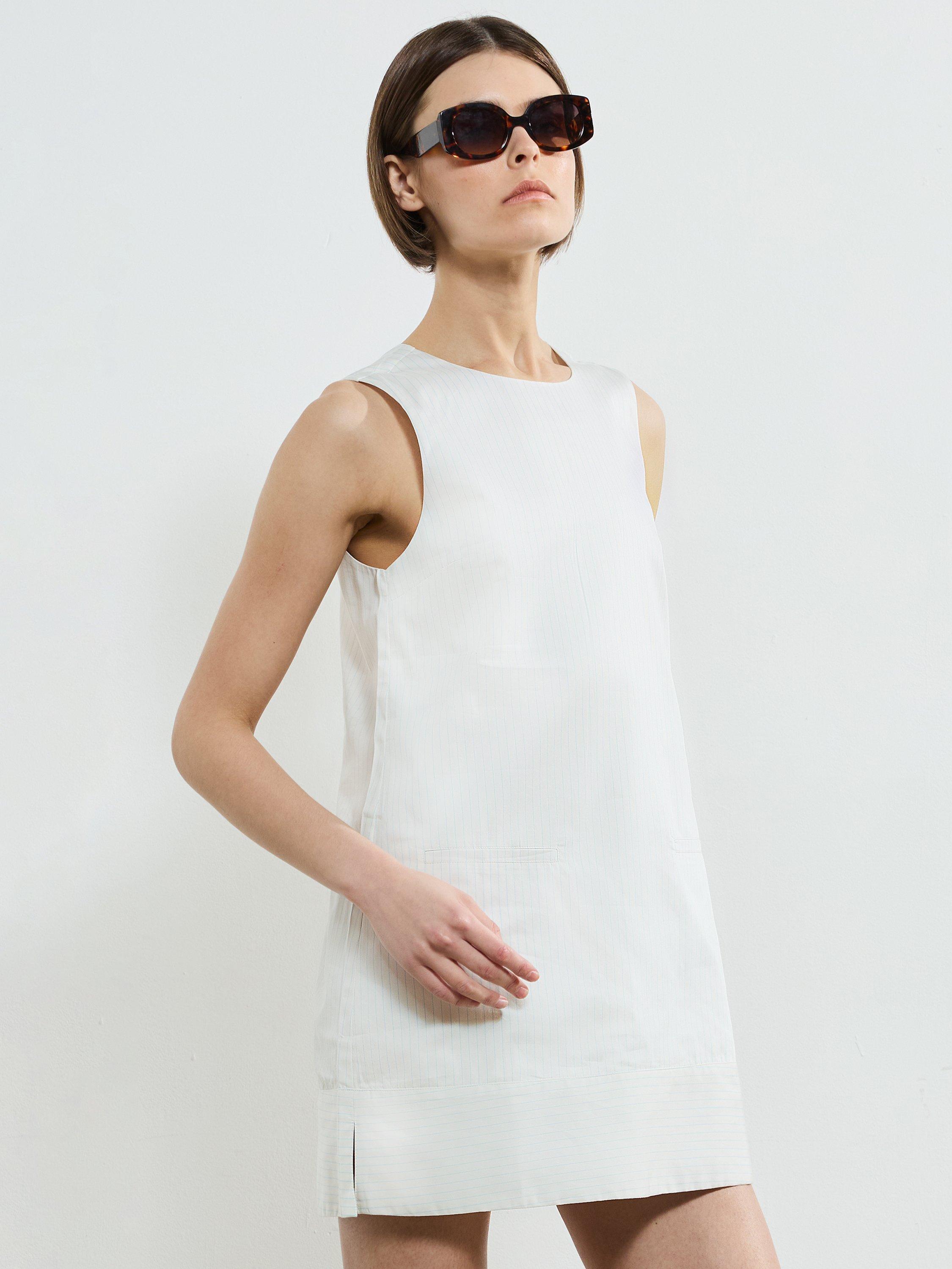 Product image 2 of 5, which shows French Connection Cotton Pinstripe Sleeveless Shift Dress, Cream/Blue Stripe, XS