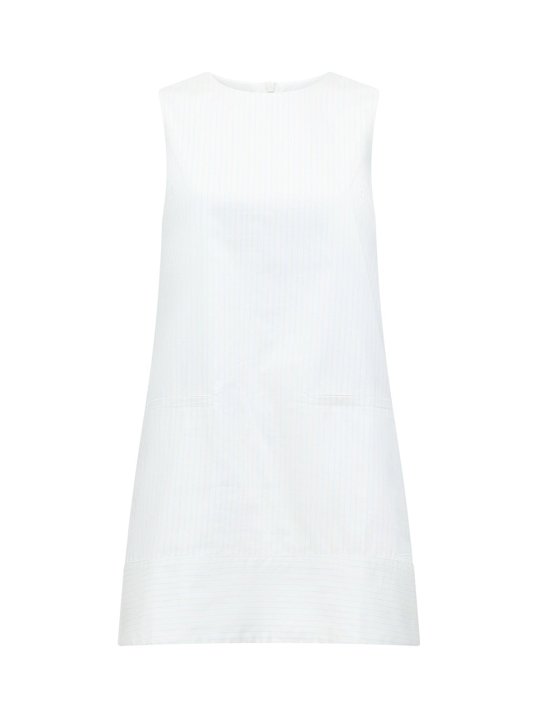 Product image 5 of 5, which shows French Connection Cotton Pinstripe Sleeveless Shift Dress, Cream/Blue Stripe, XS