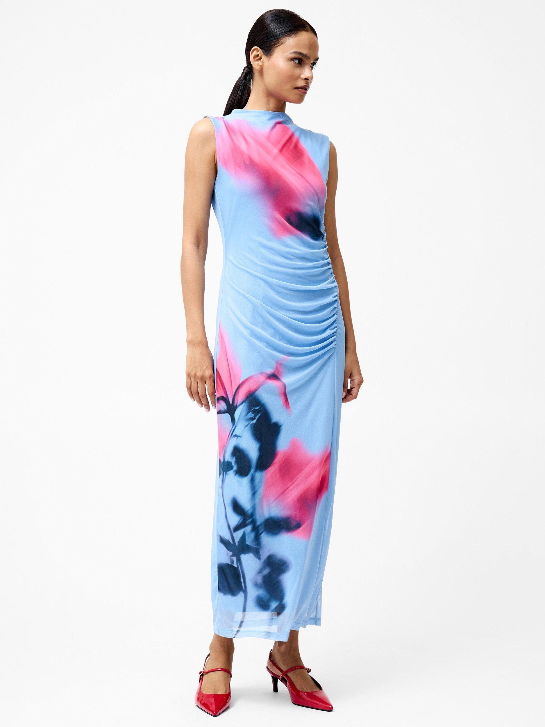 Product image 1 of 5, which shows French Connection Smokey Placement Sleeveless Maxi Dress, Light Blue Multi, S