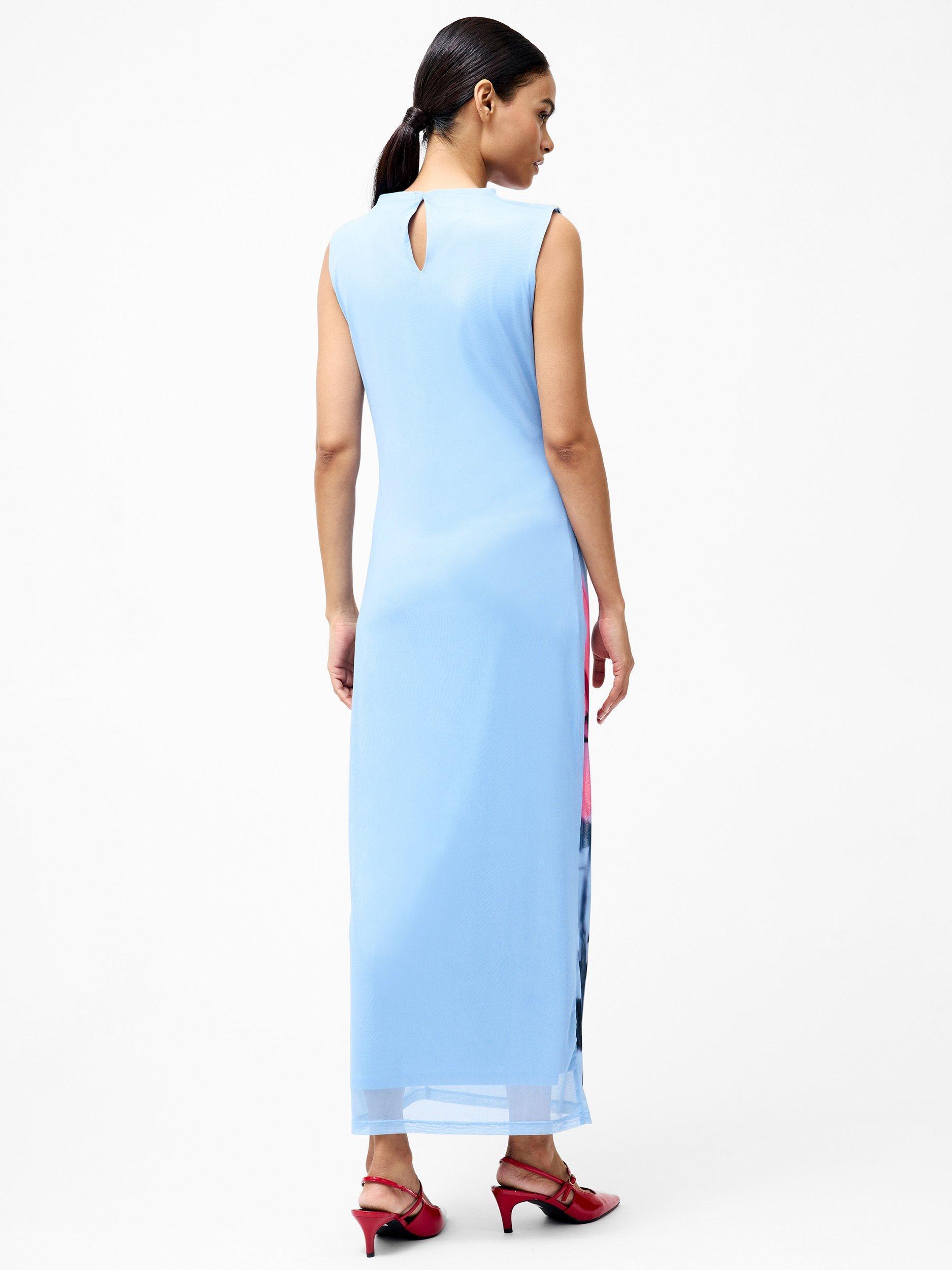 Product image 4 of 5, which shows French Connection Smokey Placement Sleeveless Maxi Dress, Light Blue Multi, S