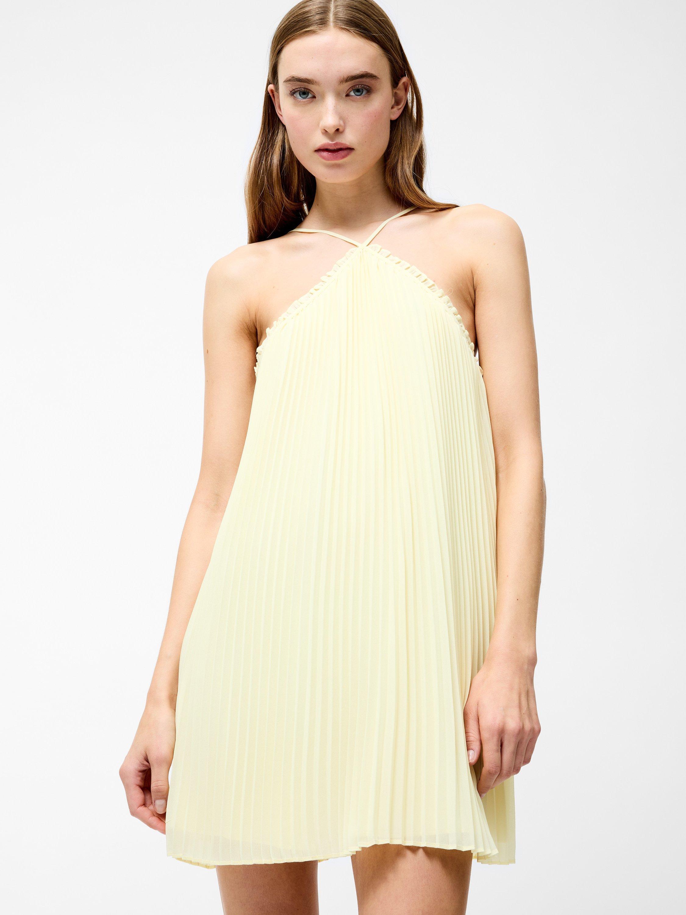 Product image 1 of 5, which shows French Connection Sunburst Halter Neck Mini Dress, Cornsilk Yellow, S