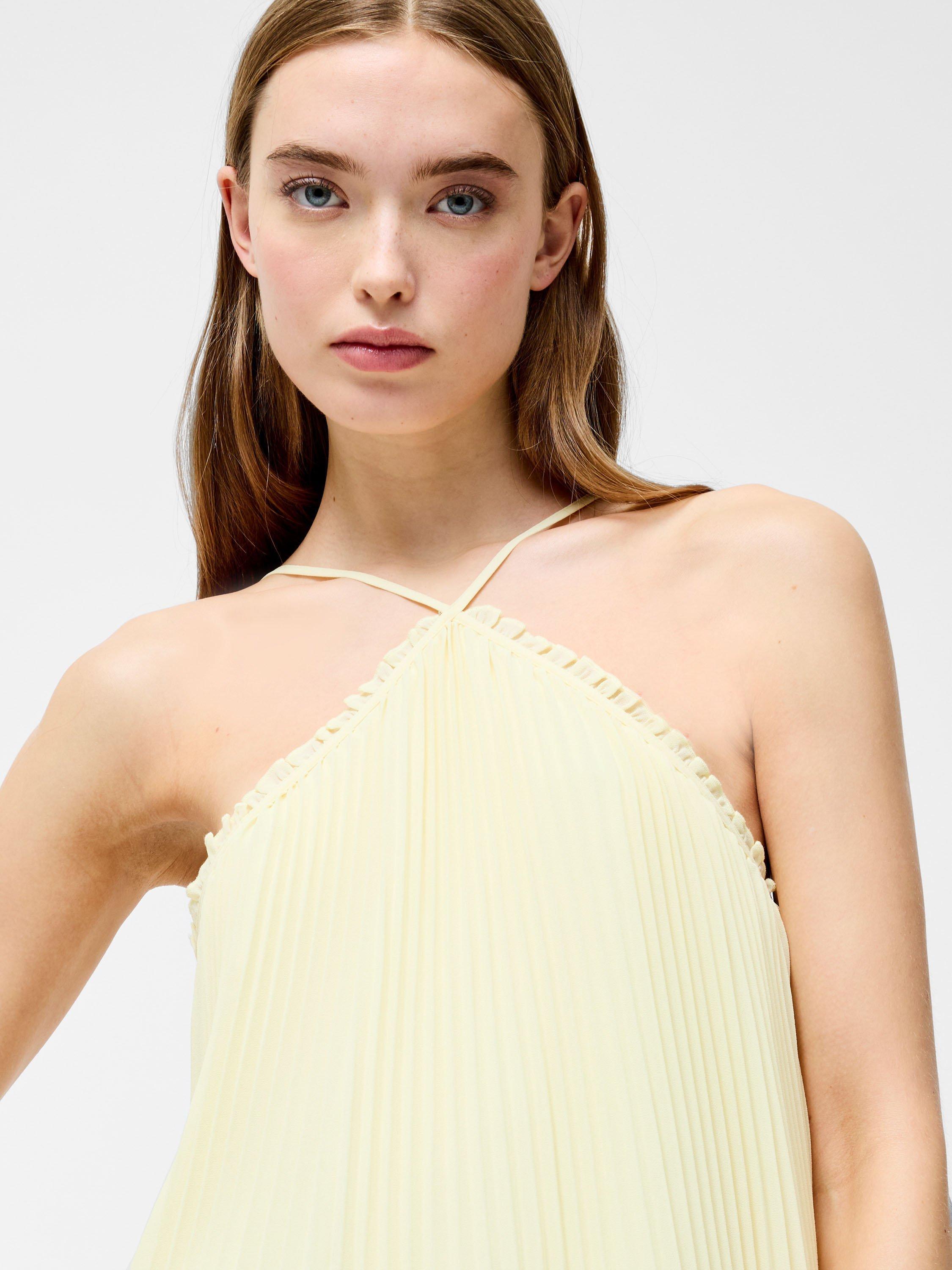Product image 2 of 5, which shows French Connection Sunburst Halter Neck Mini Dress, Cornsilk Yellow, S