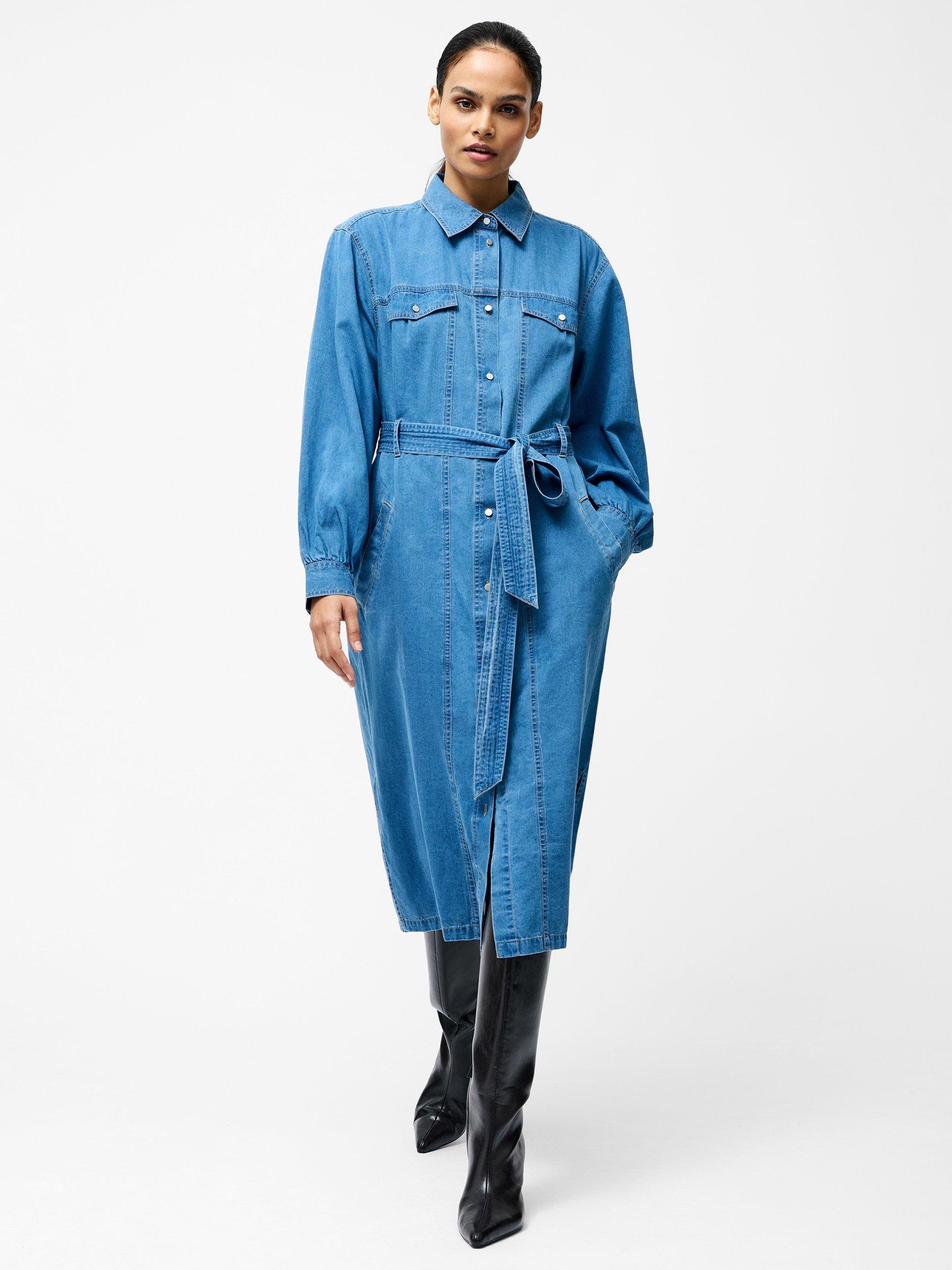 Product image 1 of 4, which shows French Connection Zaves Chambray Denim Dress, Blue, XS