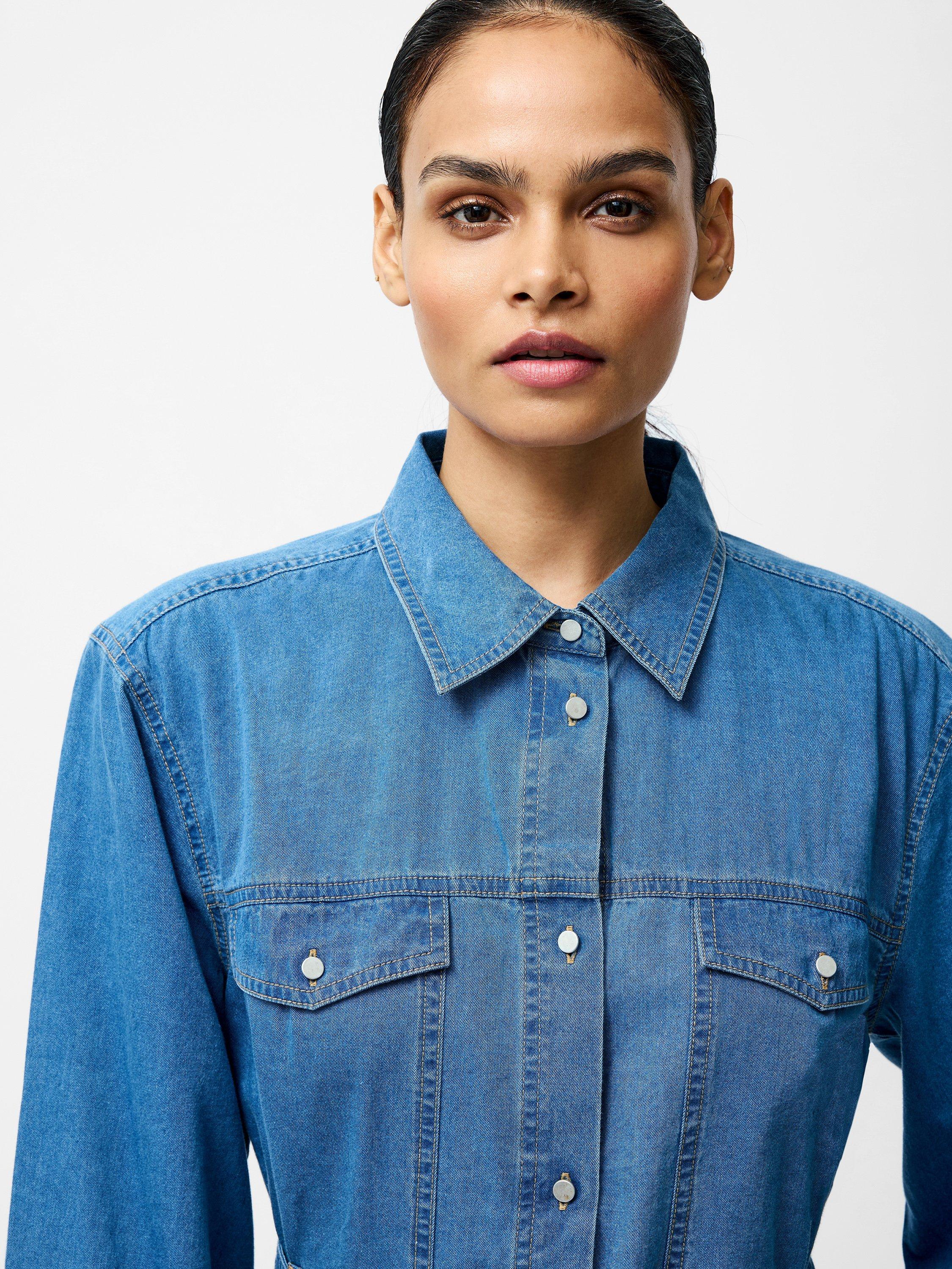 Product image 3 of 4, which shows French Connection Zaves Chambray Denim Dress, Blue, XS