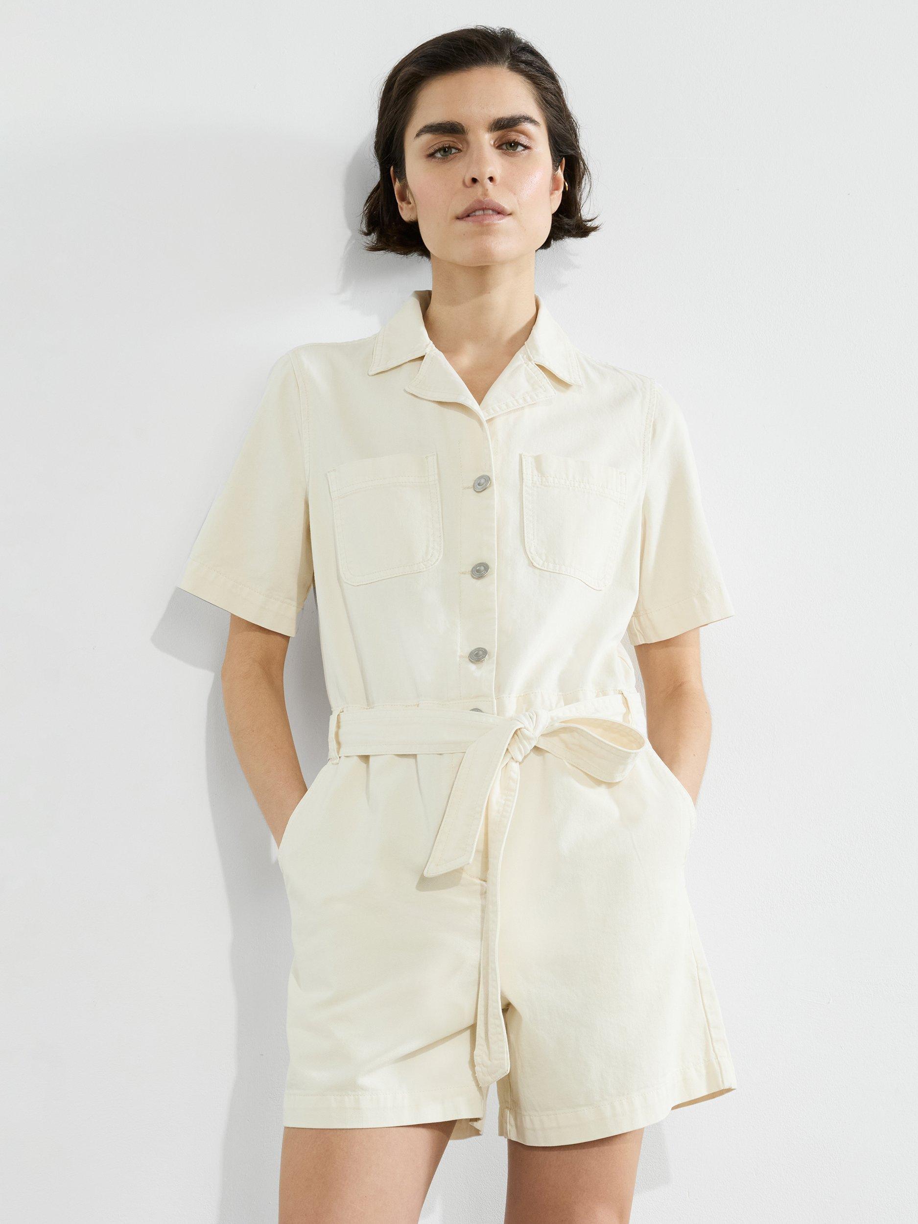 Product image 1 of 5, which shows French Connection Dana Denim Playsuit, Ecru, 8