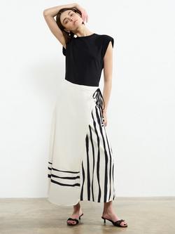 French Connection Genevieve Cotton Linen Blend Skirt, White/Black