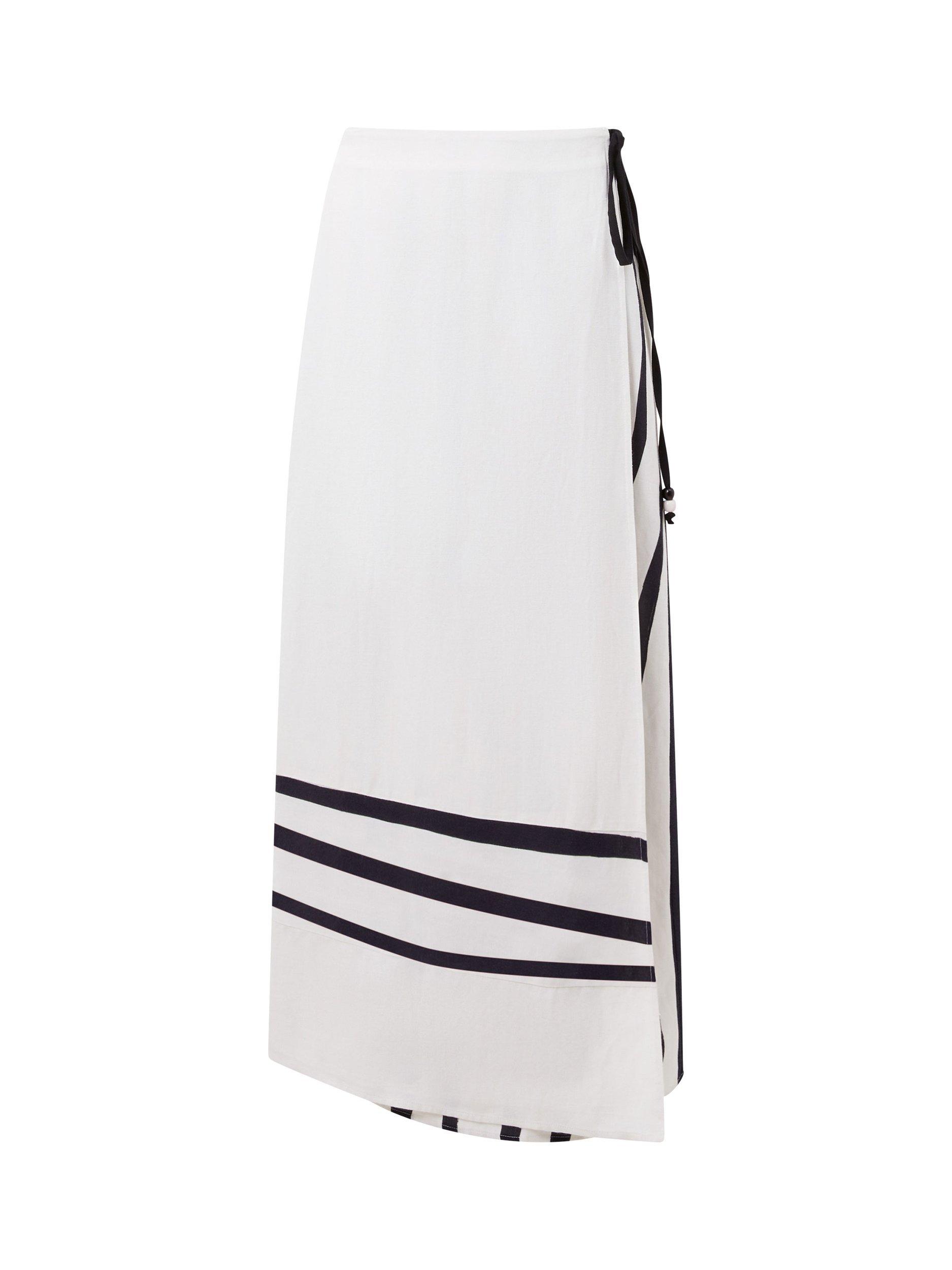 Product image 5 of 5, which shows French Connection Genevieve Cotton Linen Blend Skirt, White/Black, 6