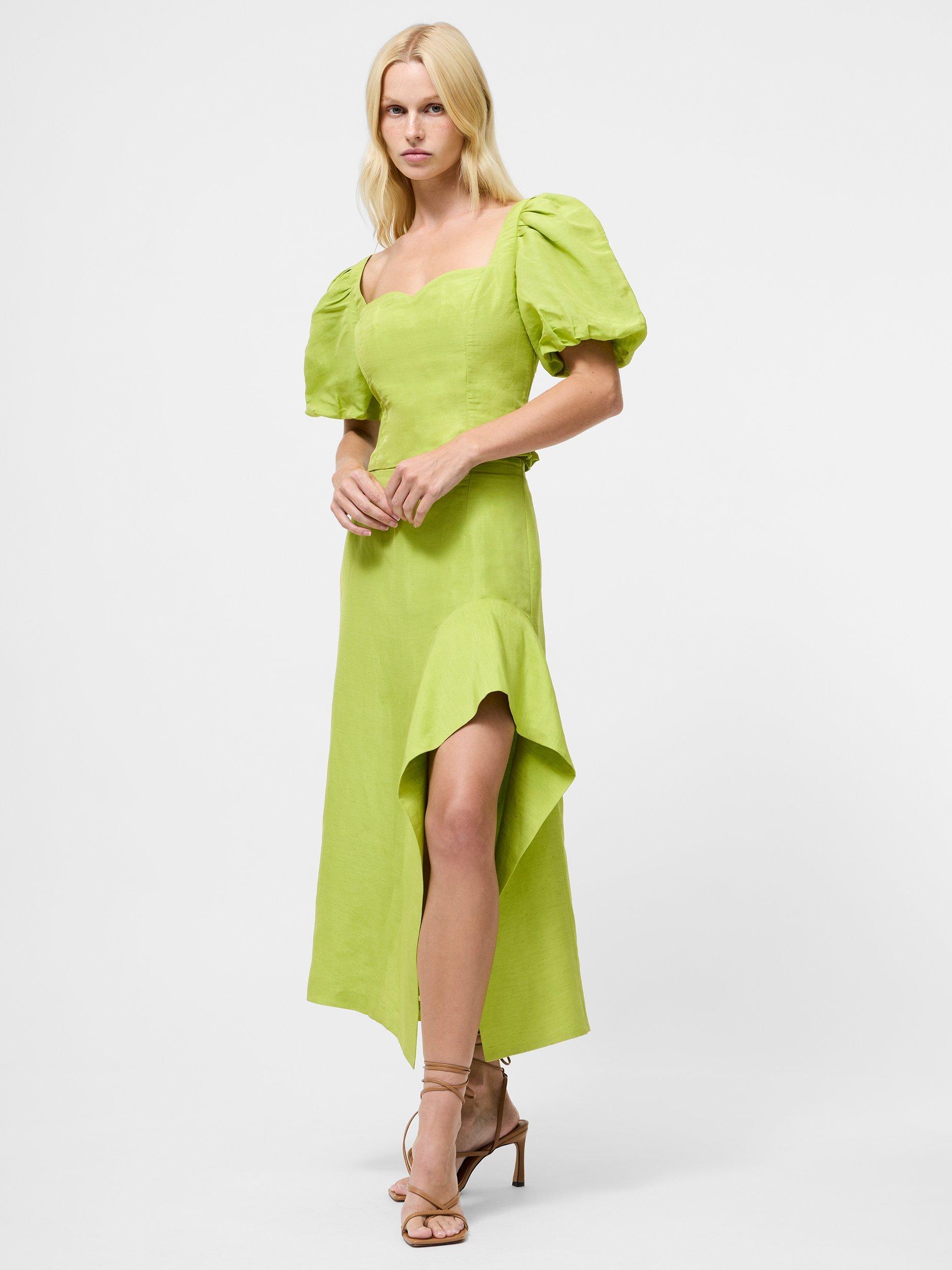 Product image 1 of 5, which shows French Connection Islay Linen Blend Midi Skirt, Cactus Green, 6