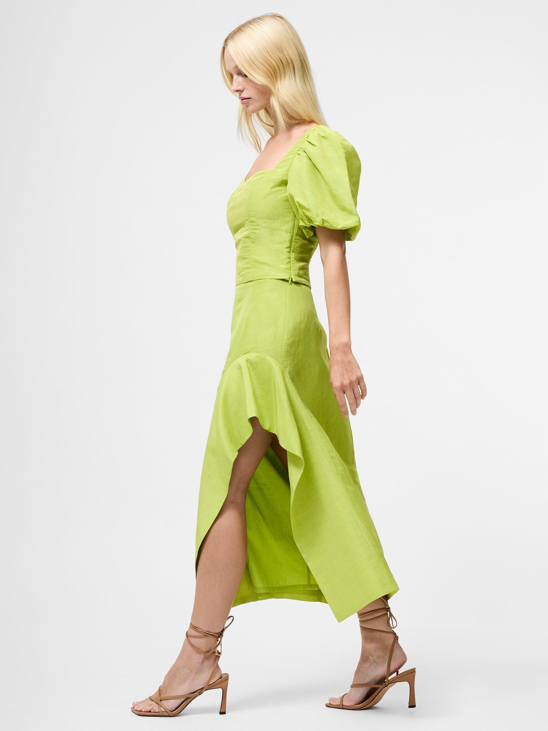Product image 2 of 5, which shows French Connection Islay Linen Blend Midi Skirt, Cactus Green, 6