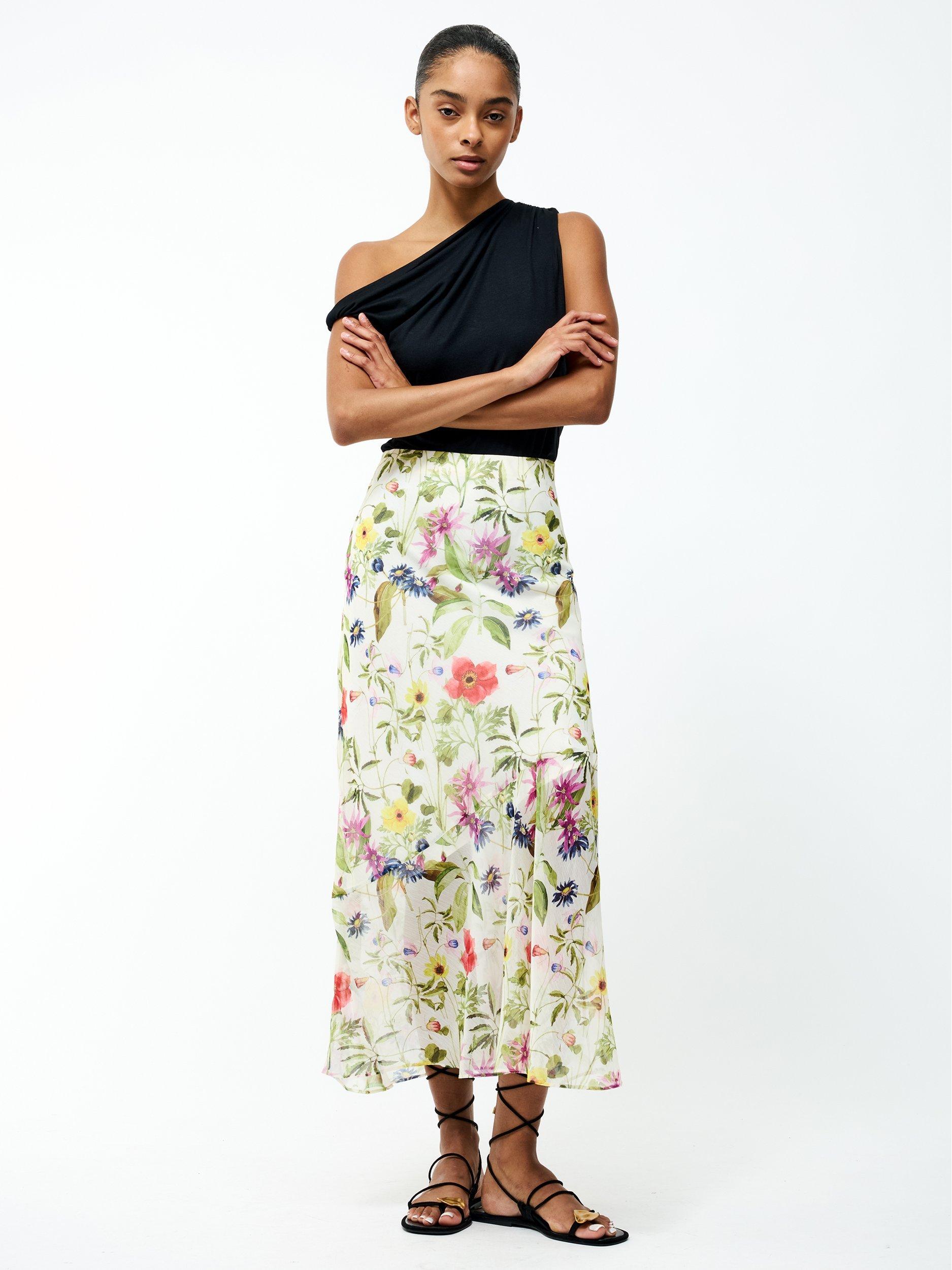 Product image 1 of 5, which shows French Connection Monica Hallie Floral Skirt, White/Multi, 14