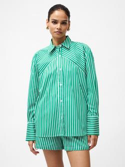 French Connection Alexis Stripe Angled Yoke Shirt, Green/Summer White