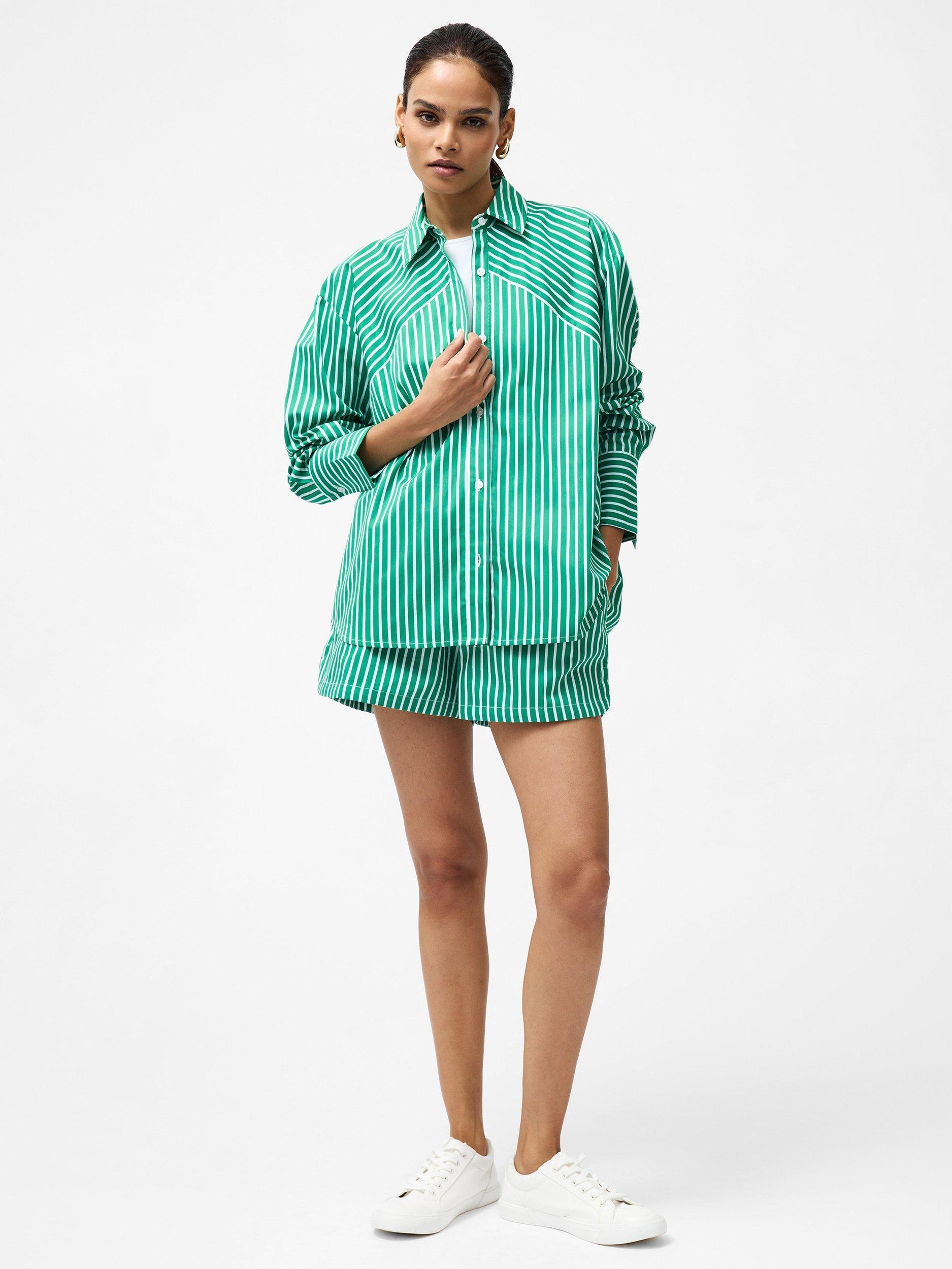 Product image 3 of 5, which shows French Connection Alexis Stripe Angled Yoke Shirt, Green/Summer White, XS