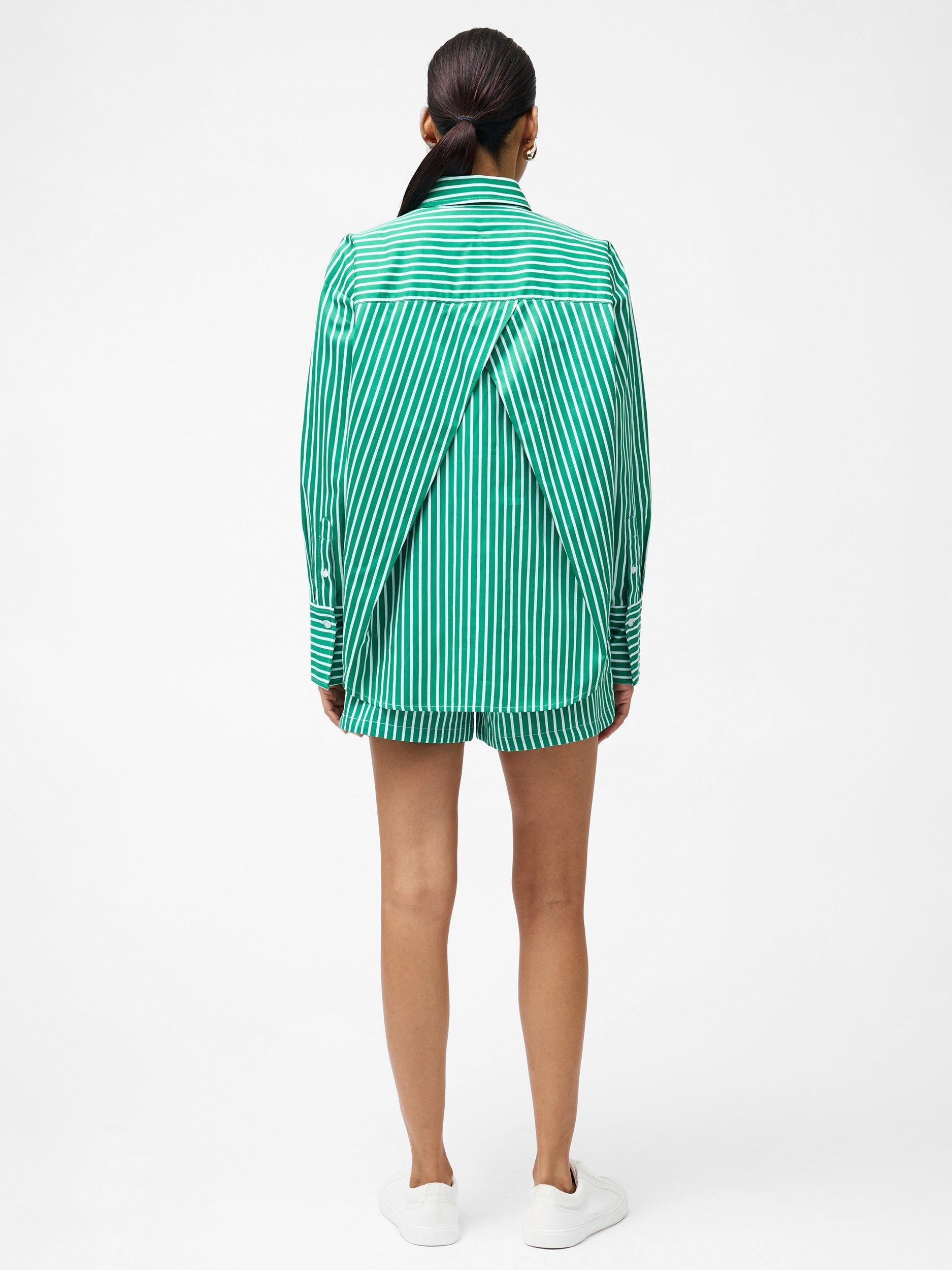 Product image 4 of 5, which shows French Connection Alexis Stripe Angled Yoke Shirt, Green/Summer White, XS