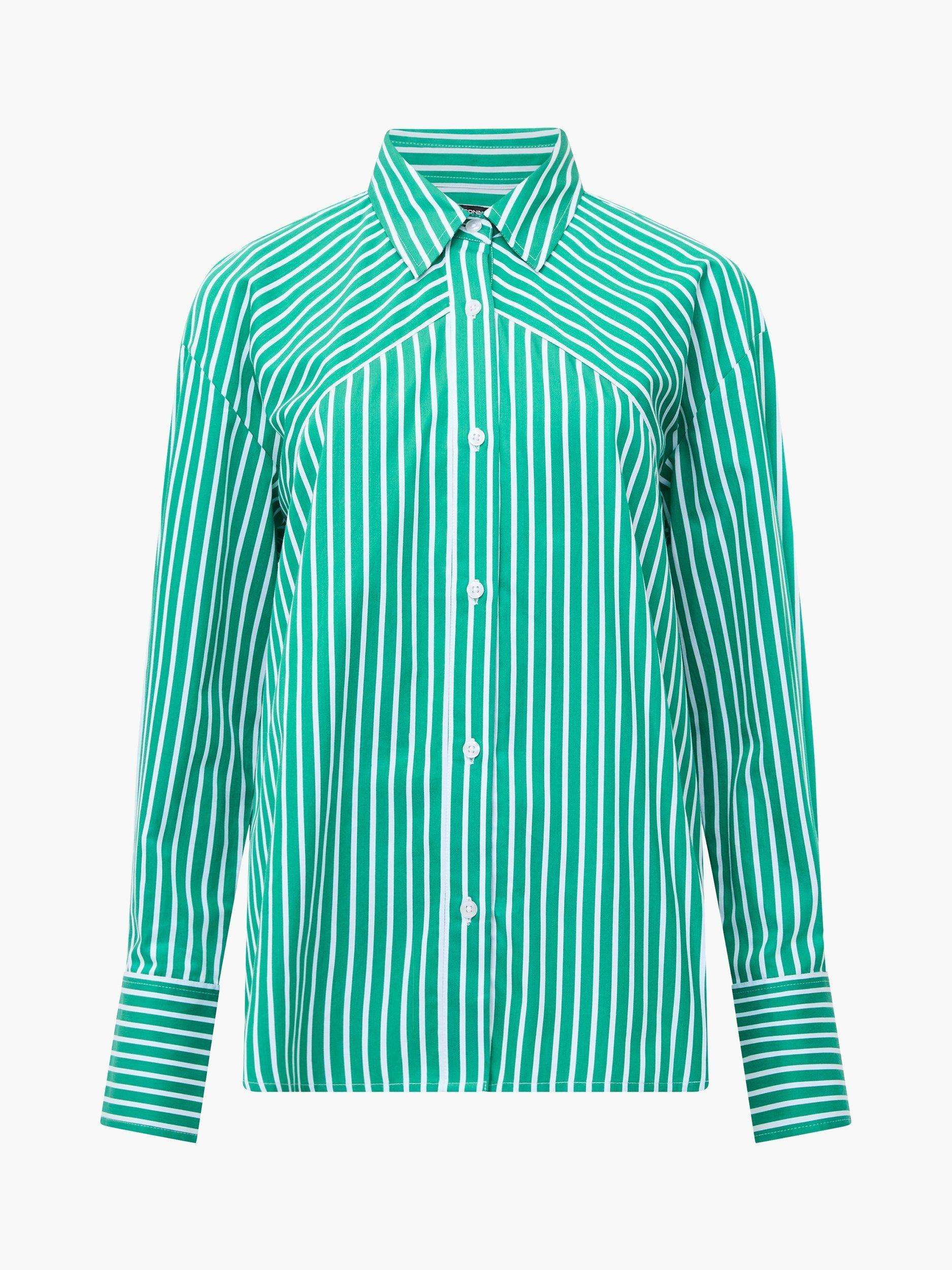 Product image 5 of 5, which shows French Connection Alexis Stripe Angled Yoke Shirt, Green/Summer White, XS