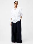 French Connection Auri Clasp Linen Blend Shirt, Linen White