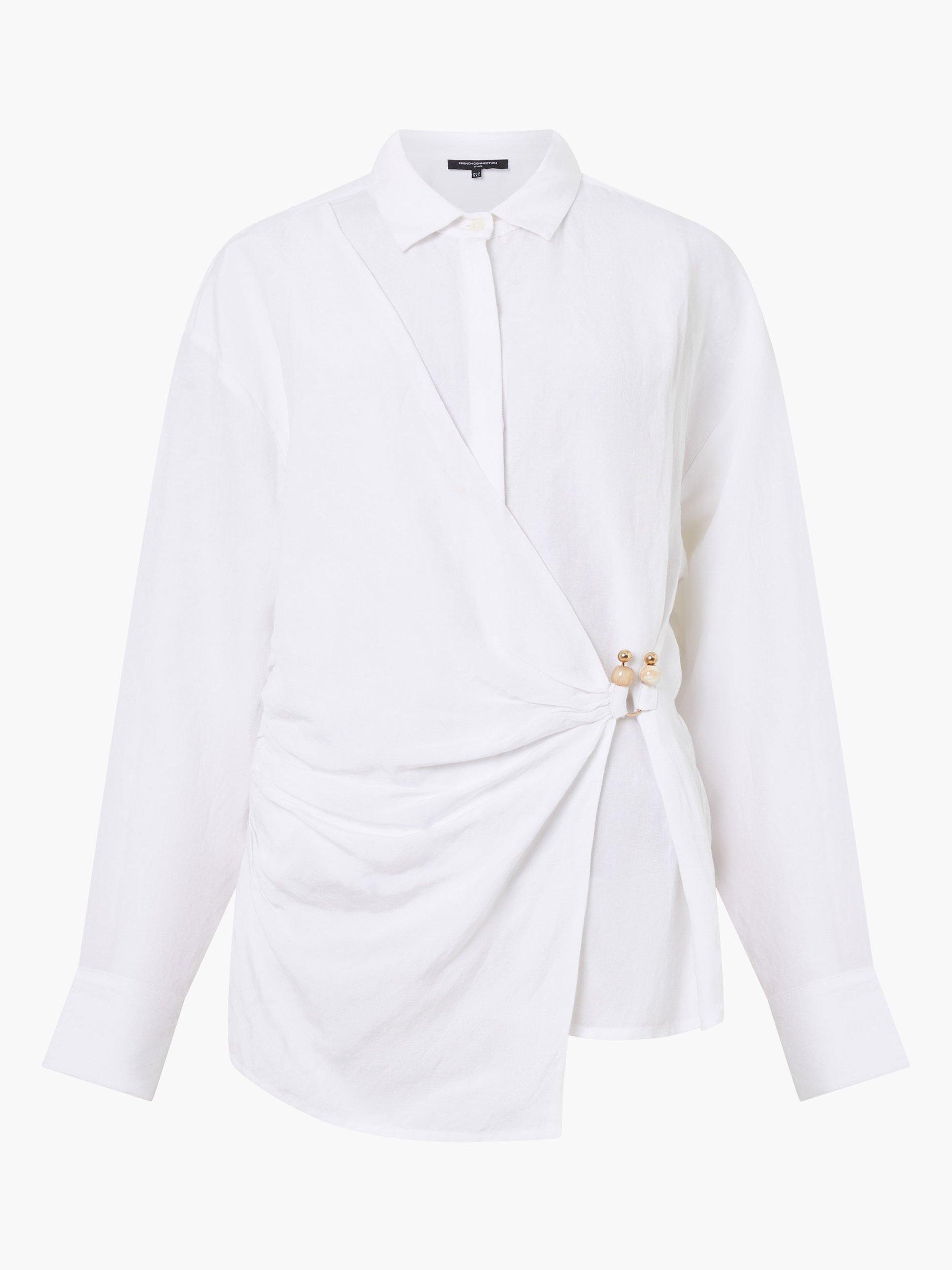 Product image 5 of 5, which shows French Connection Auri Clasp Linen Blend Shirt, Linen White, 6