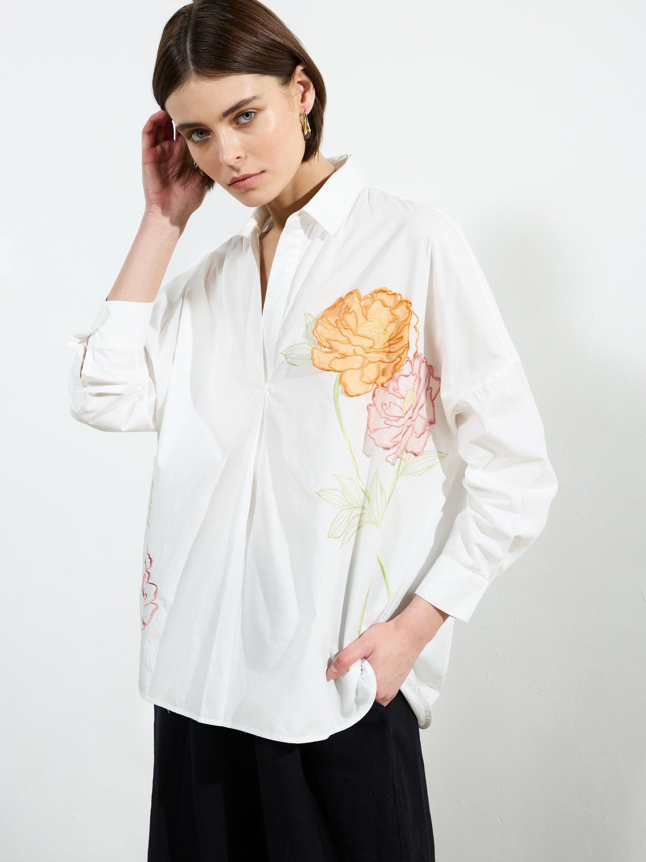 Product image 1 of 5, which shows French Connection Cambria Cotton Popover Shirt, White/Multi, XS