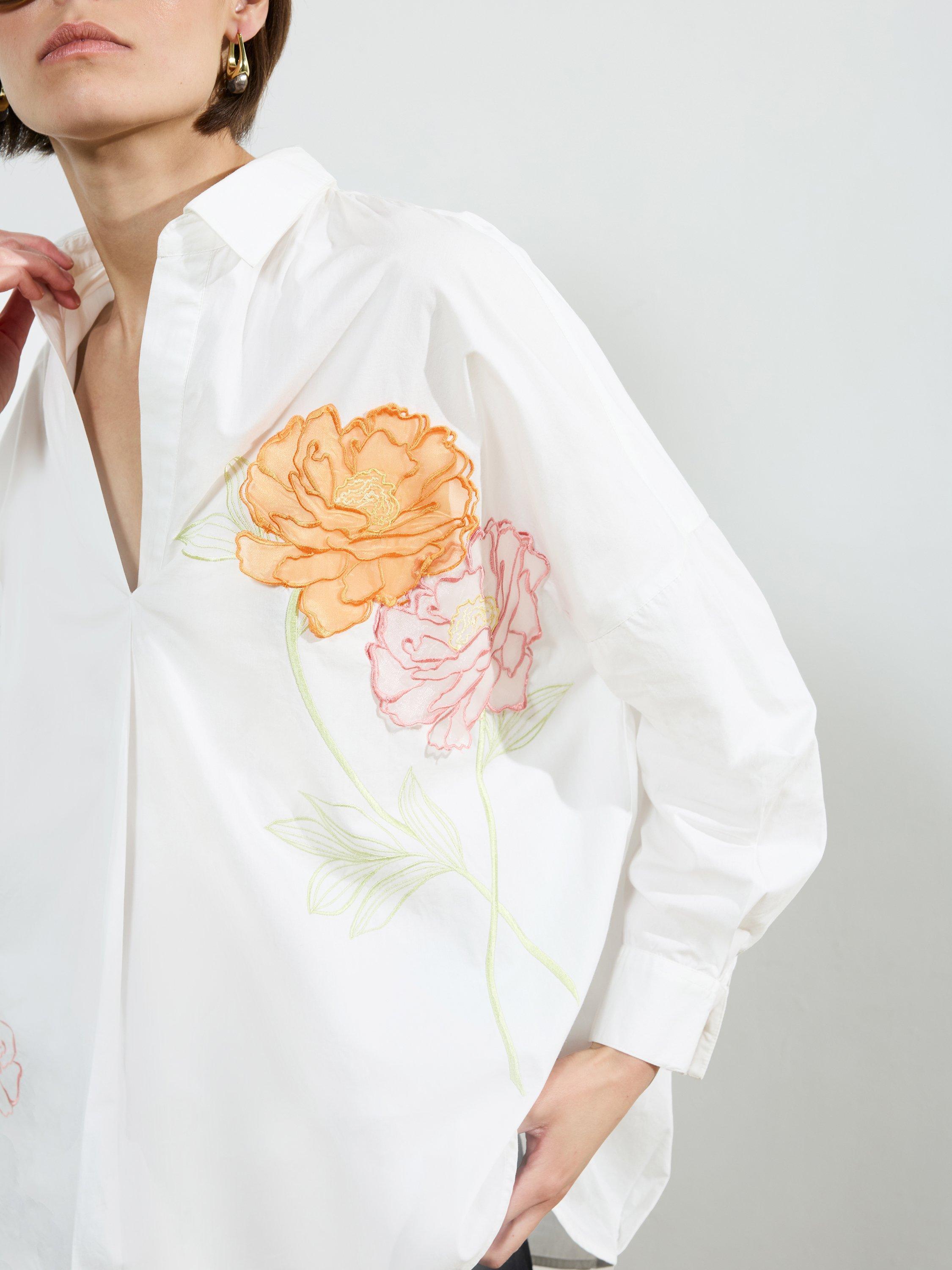 Product image 3 of 5, which shows French Connection Cambria Cotton Popover Shirt, White/Multi, XS