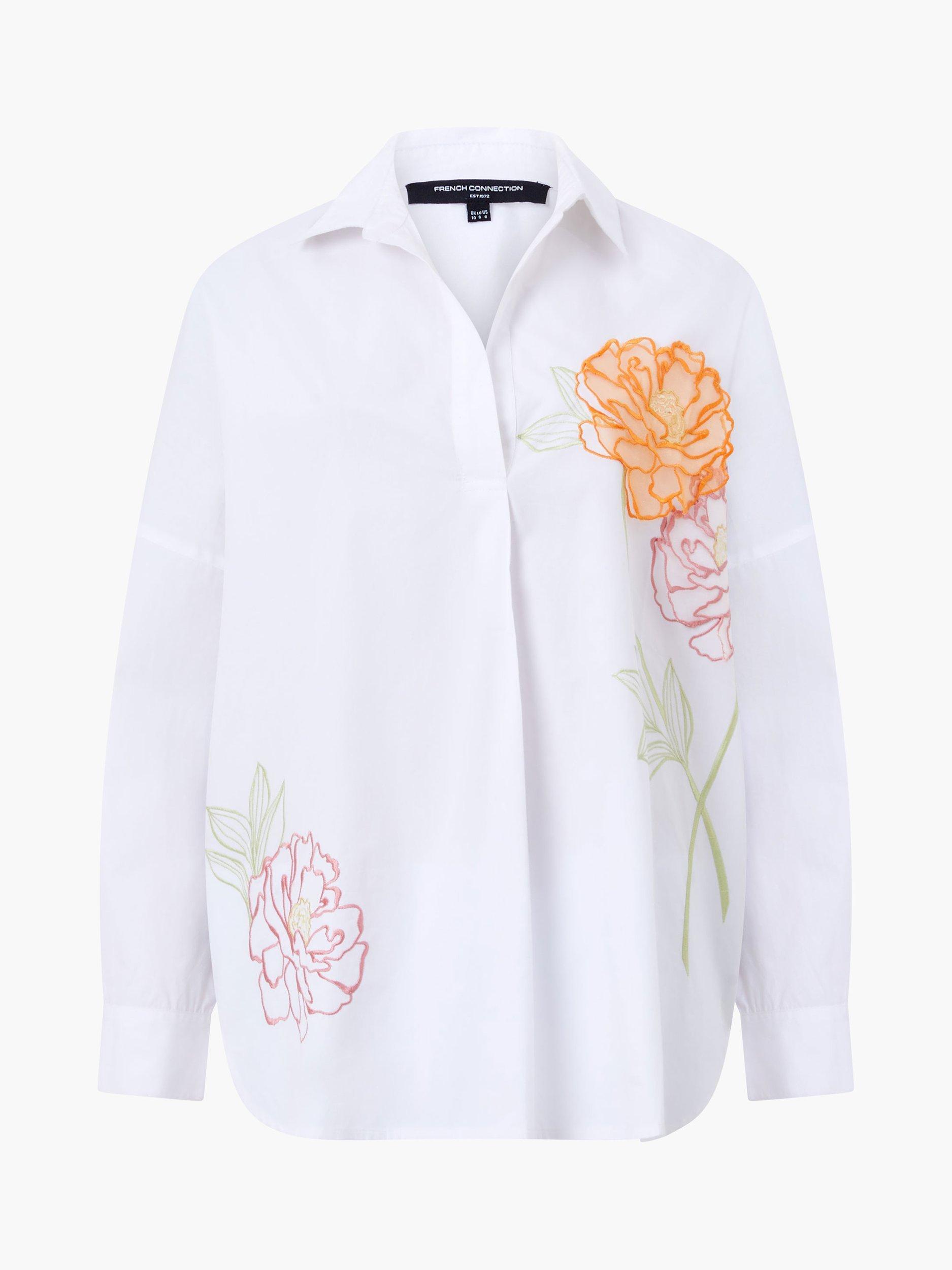 Product image 5 of 5, which shows French Connection Cambria Cotton Popover Shirt, White/Multi, XS