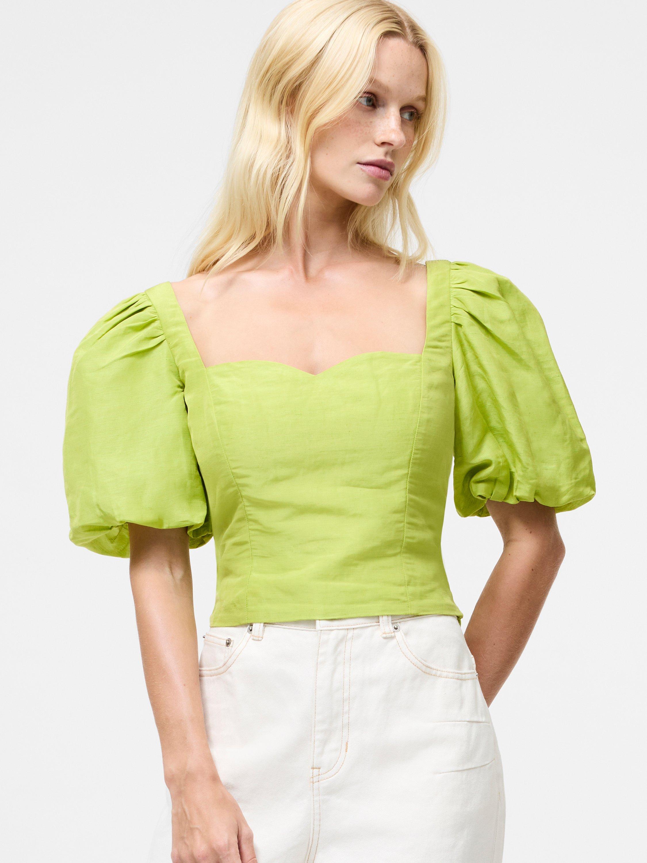 Product image 1 of 1, which shows French Connection Islay Linen Blend Crop Top, Green, 6