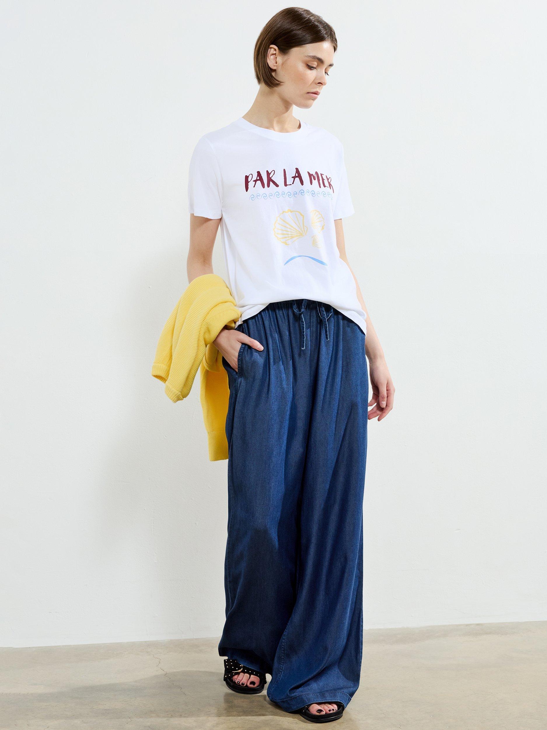 Product image 1 of 4, which shows French Conncection Par Le Mer Cotton T-Shirt, Linen White, XS