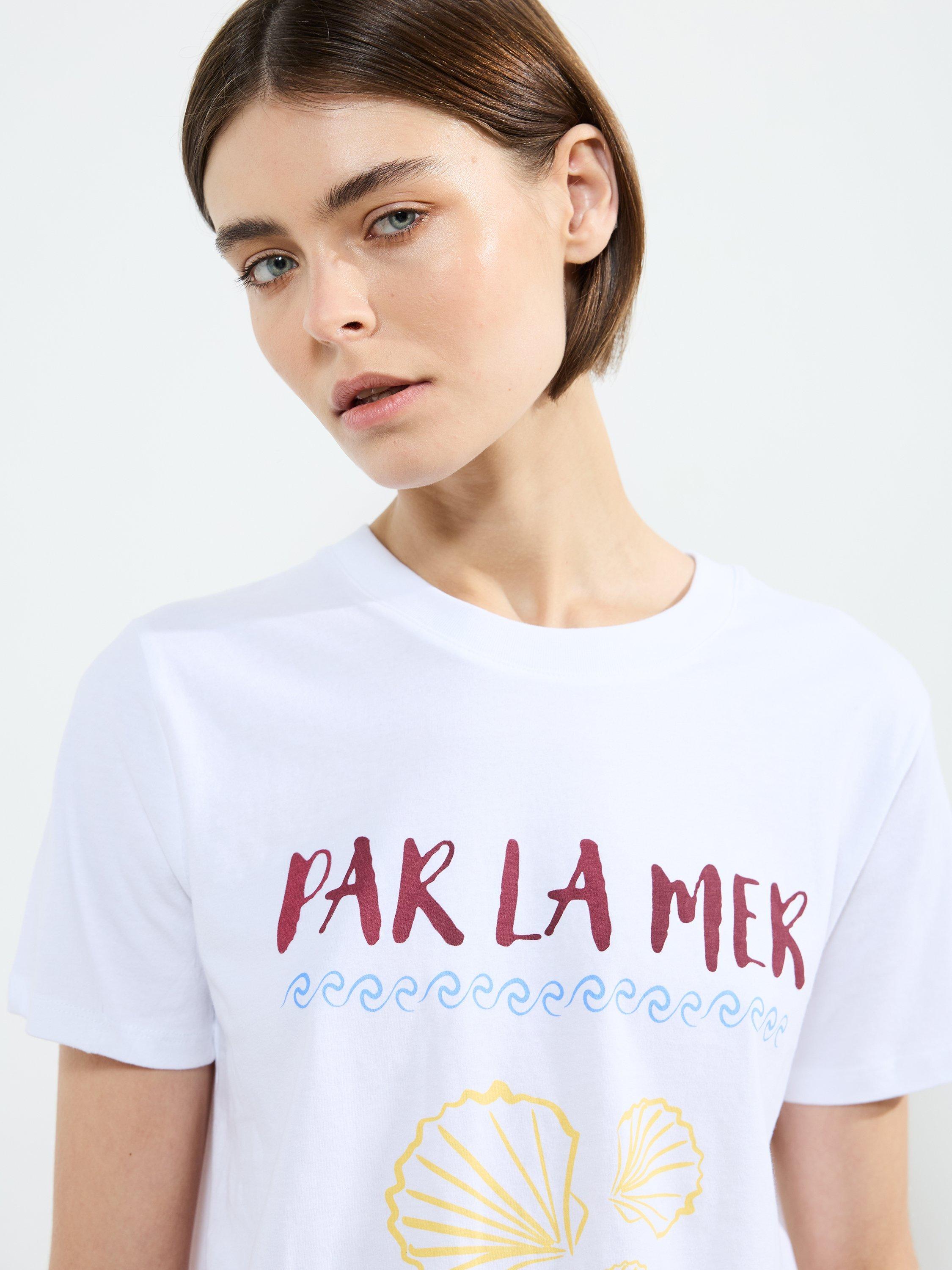 Product image 2 of 4, which shows French Conncection Par Le Mer Cotton T-Shirt, Linen White, XS