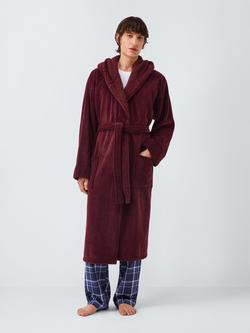 John Lewis Super Soft Fleece Hooded Dressing Gown, Burgundy