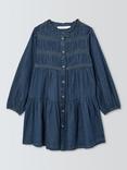 John Lewis Kids' Shirred Bodice Puff Sleeve Denim Shirt Dress, Blue
