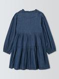 John Lewis Kids' Shirred Bodice Puff Sleeve Denim Shirt Dress, Blue