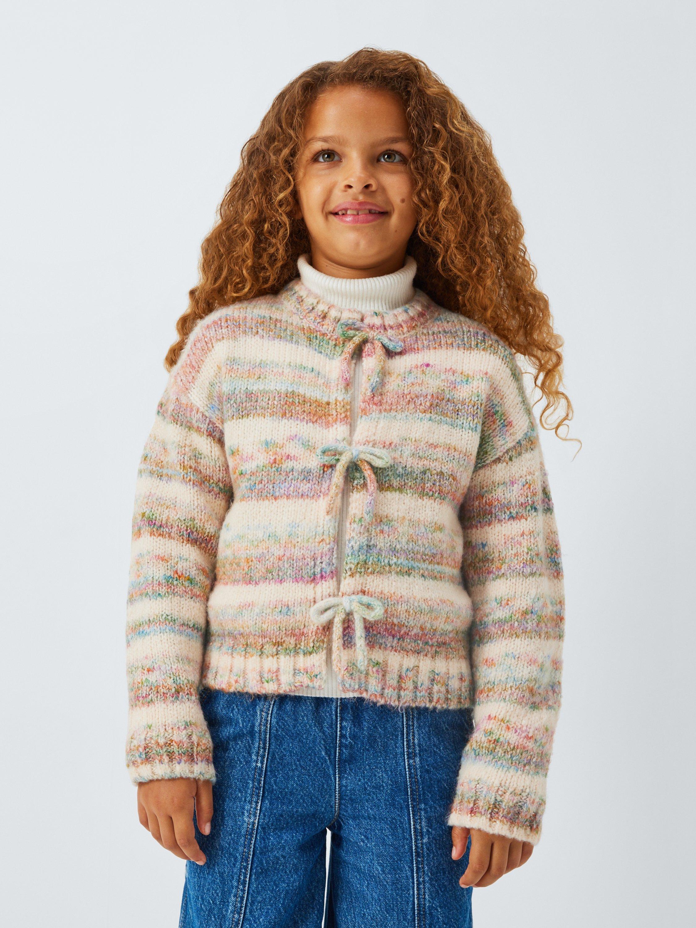 Product image 1 of 7, which shows John Lewis Kids' Rainbow Bow Cardigan, Multi, 7 years