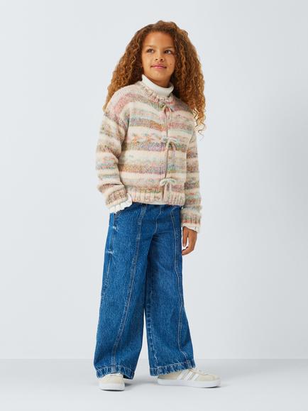 John Lewis Kids' Rainbow Bow Cardigan, Multi - view 2, Beige