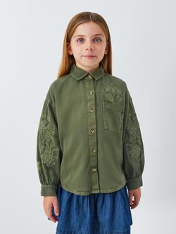 John Lewis Kids' Embroidered Floral Shacket, Khaki, Khaki