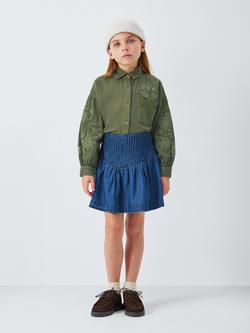 John Lewis Kids' Embroidered Floral Shacket, Khaki - view 2, Khaki