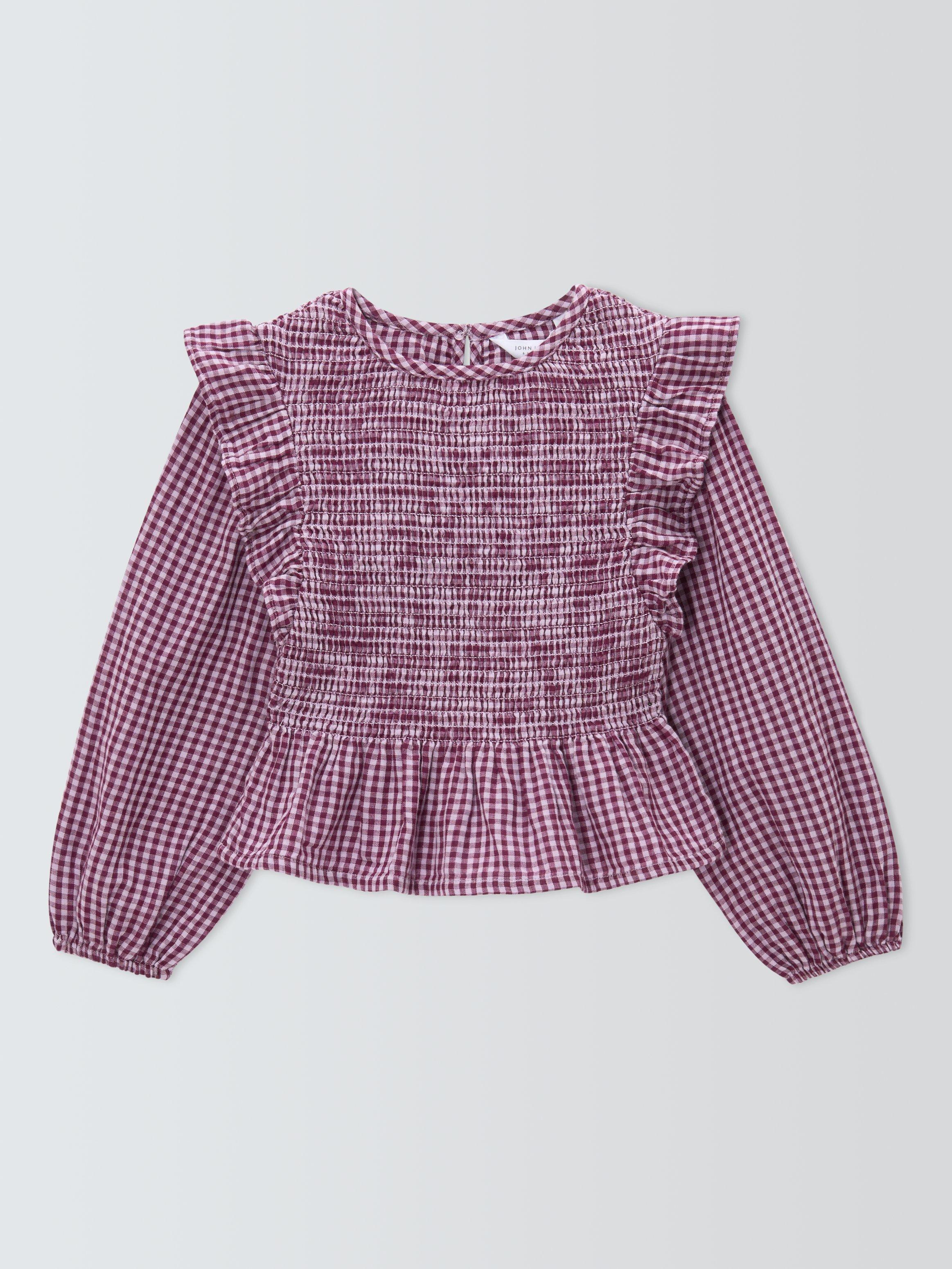 Product image 3 of 7, which shows John Lewis Kids' Gingham Peplum Hem Top, Orange, Black, 3 years