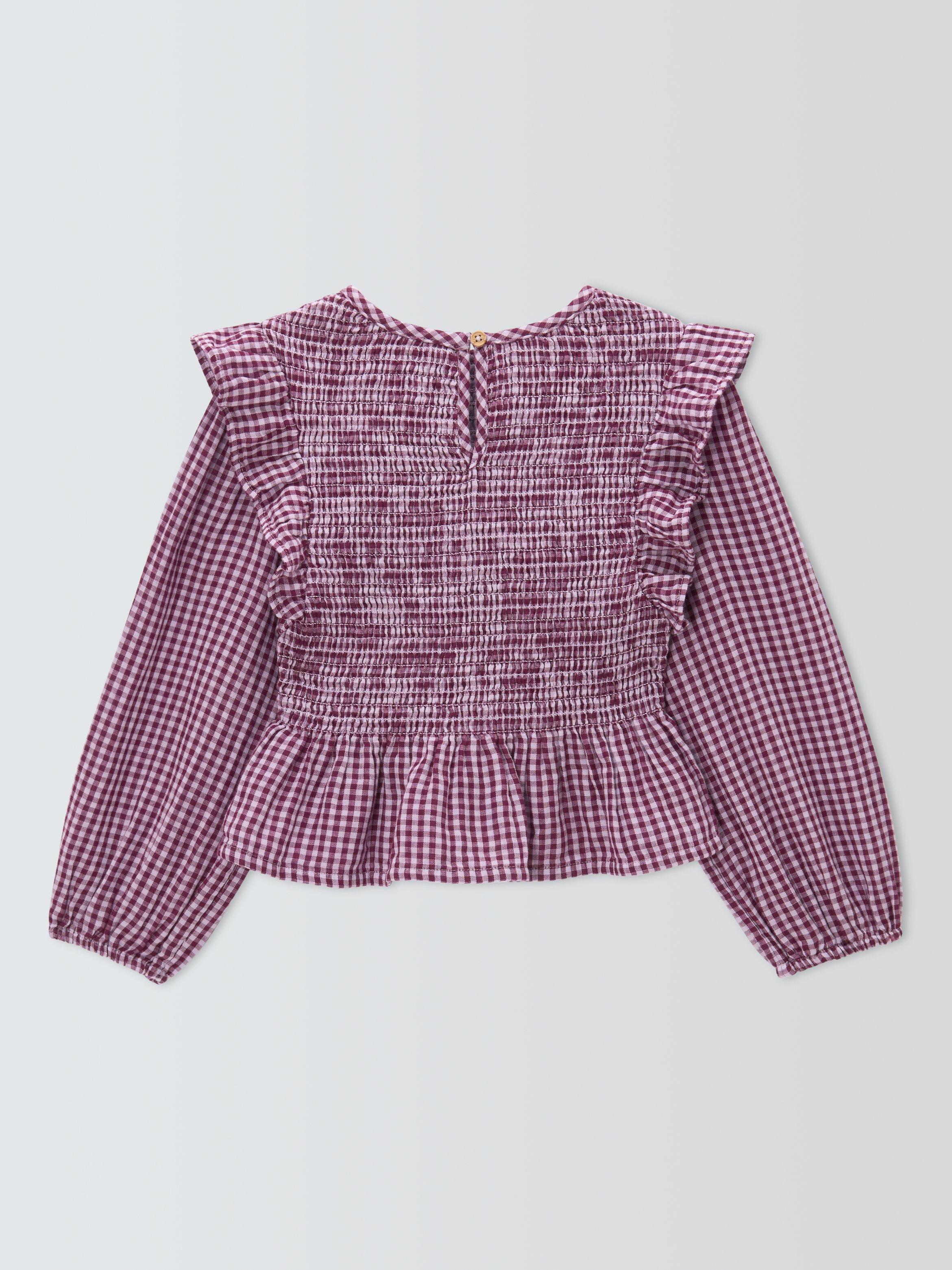 Product image 5 of 7, which shows John Lewis Kids' Gingham Peplum Hem Top, Orange, Black, 3 years