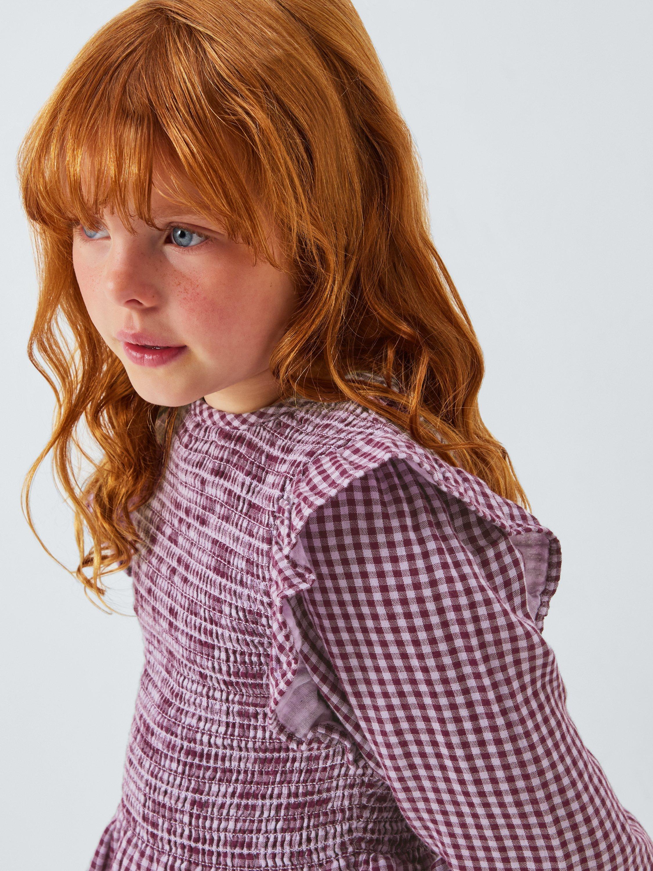 Product image 7 of 7, which shows John Lewis Kids' Gingham Peplum Hem Top, Orange, Black, 3 years