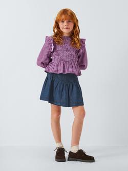 John Lewis Kids' Peplum Hem Denim Skirt, Blue - view 2, Blue