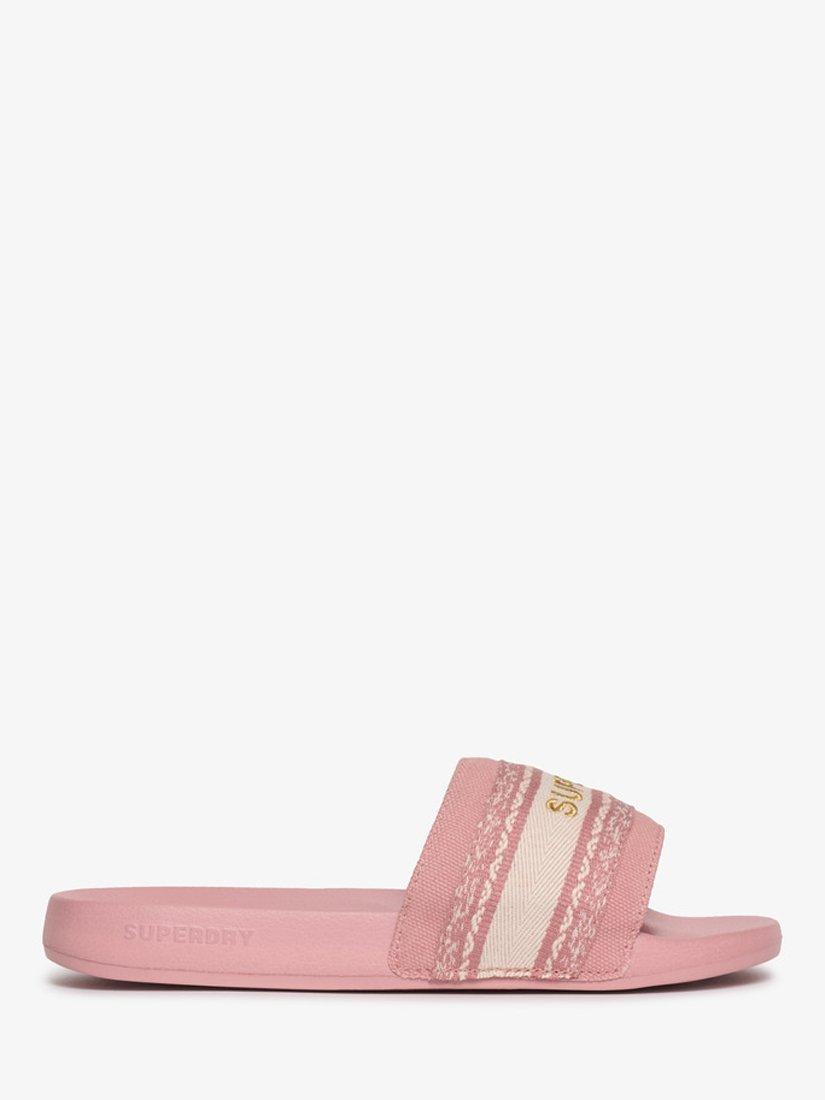 Product image 1 of 8, which shows Superdry Webbing Interest Pool Sliders, Ash Rose, 3-4