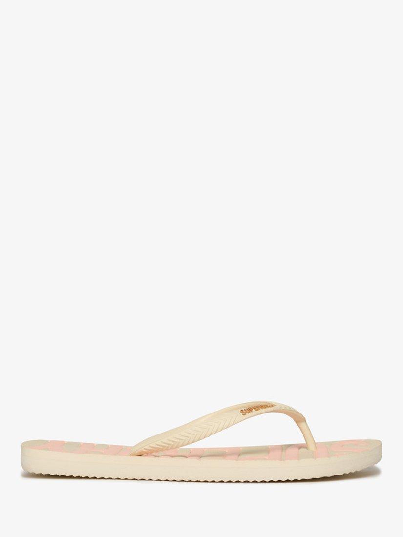 Product image 1 of 3, which shows Superdry Core Logo Flip Flops, Rice White/Coral, 3-4