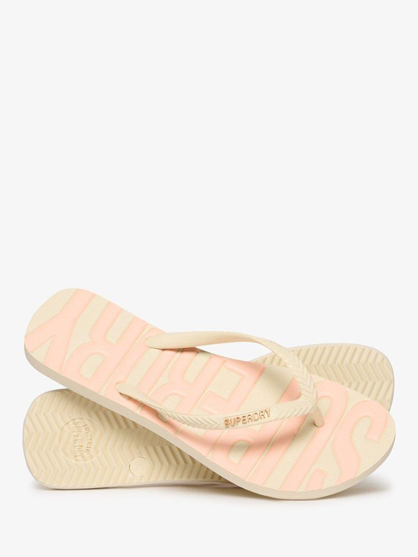 Product image 3 of 3, which shows Superdry Core Logo Flip Flops, Rice White/Coral, 3-4