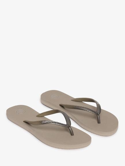 Superdry Core Metallic Flip Flops, Deep Beige Slub - view 2, Deep Beige Slub