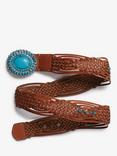Superdry Artisan Weave Leather Belt, Tan/Silver