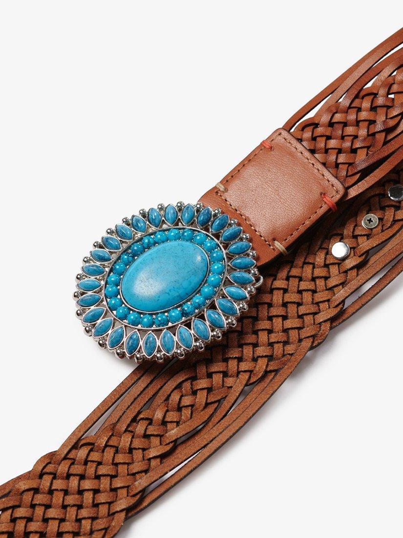 Product image 3 of 5, which shows Superdry Artisan Weave Leather Belt, Tan/Silver, S