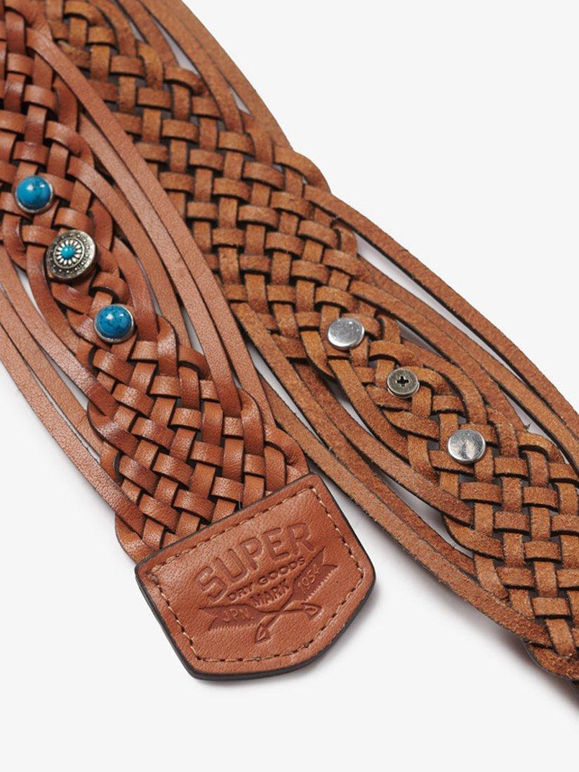 Product image 4 of 5, which shows Superdry Artisan Weave Leather Belt, Tan/Silver, S