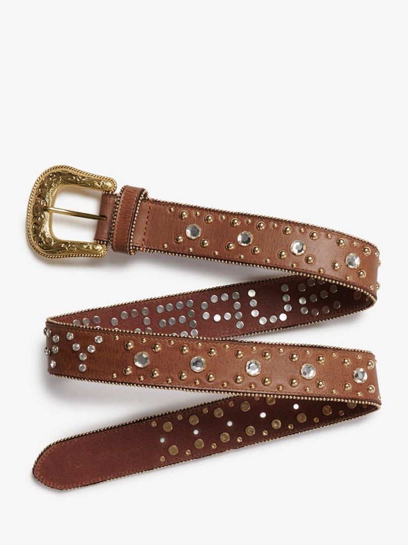 Product image 2 of 5, which shows Superdry Rhinestone Leather Belt, Tan, S