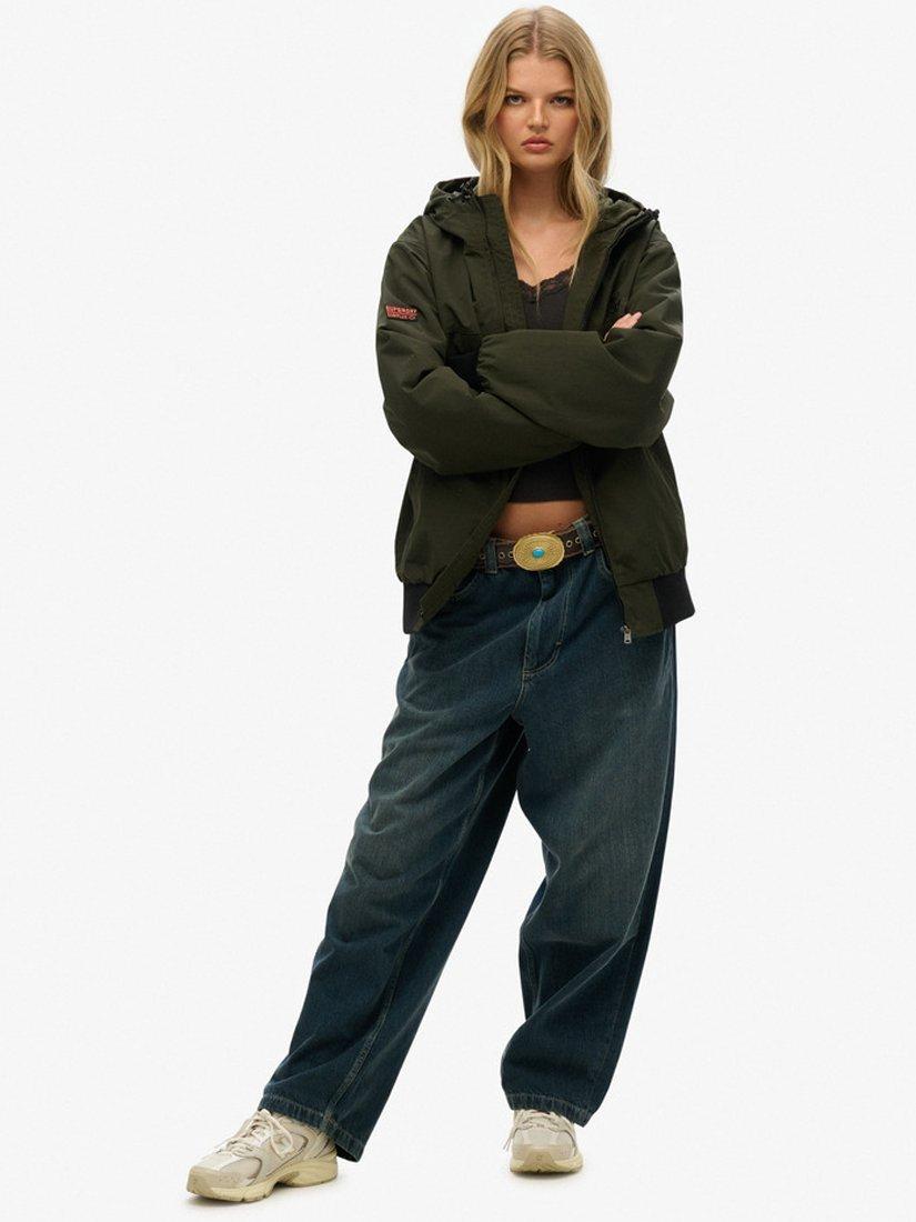Product image 5 of 7, which shows Superdry Oversized Hooded Bomber Jacket, Goods Olive Green, XS