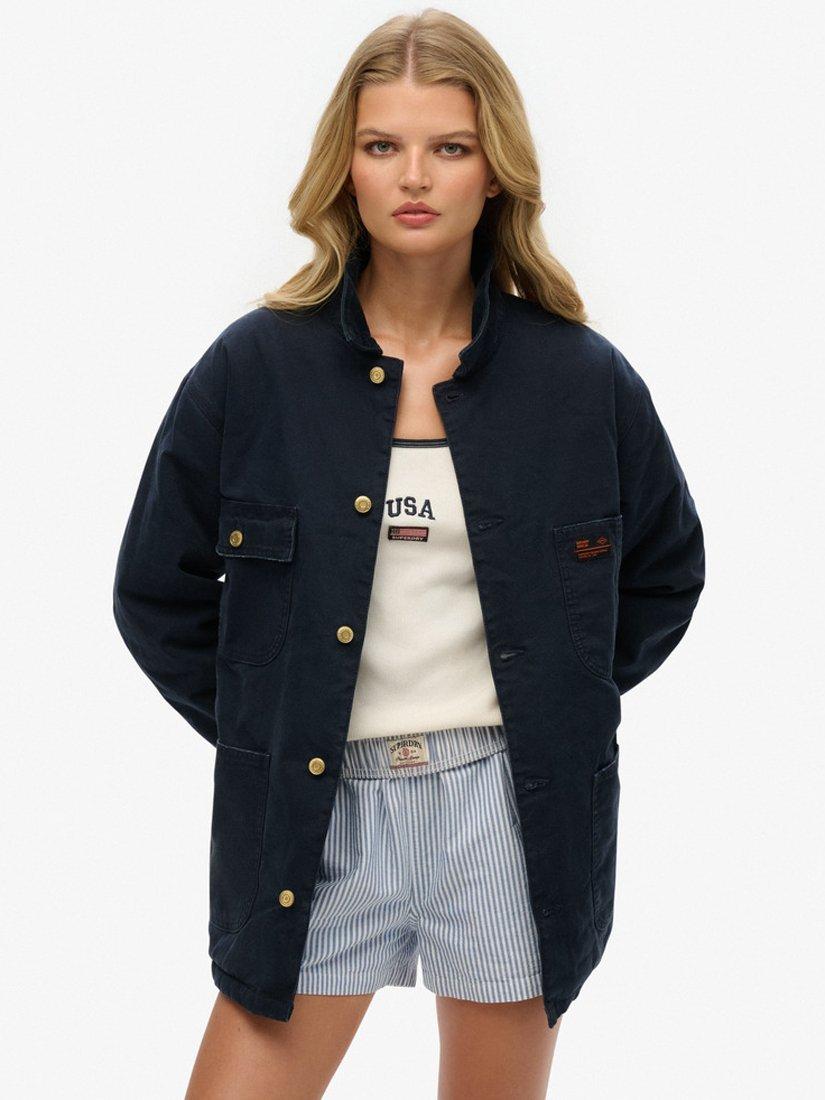Product image 1 of 6, which shows Superdry Oversized Surplus Four Pocket Chore Jacket, Eclipse Navy, XS