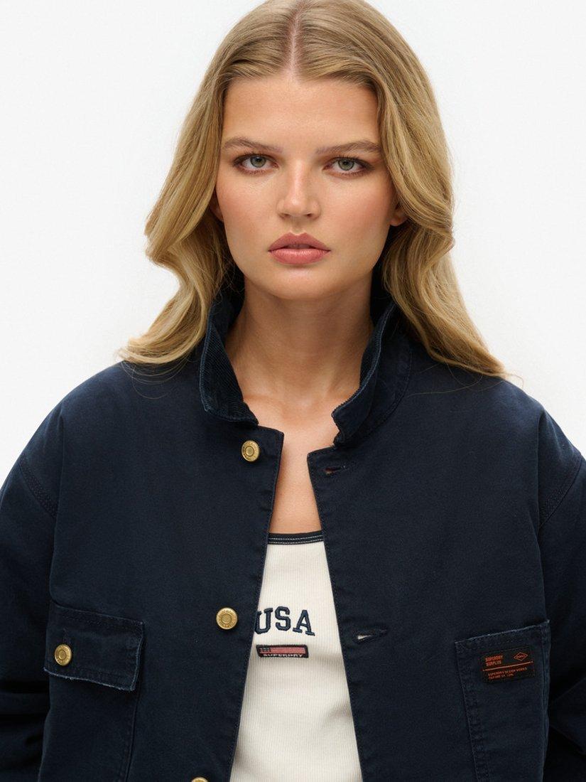 Product image 3 of 6, which shows Superdry Oversized Surplus Four Pocket Chore Jacket, Eclipse Navy, XS
