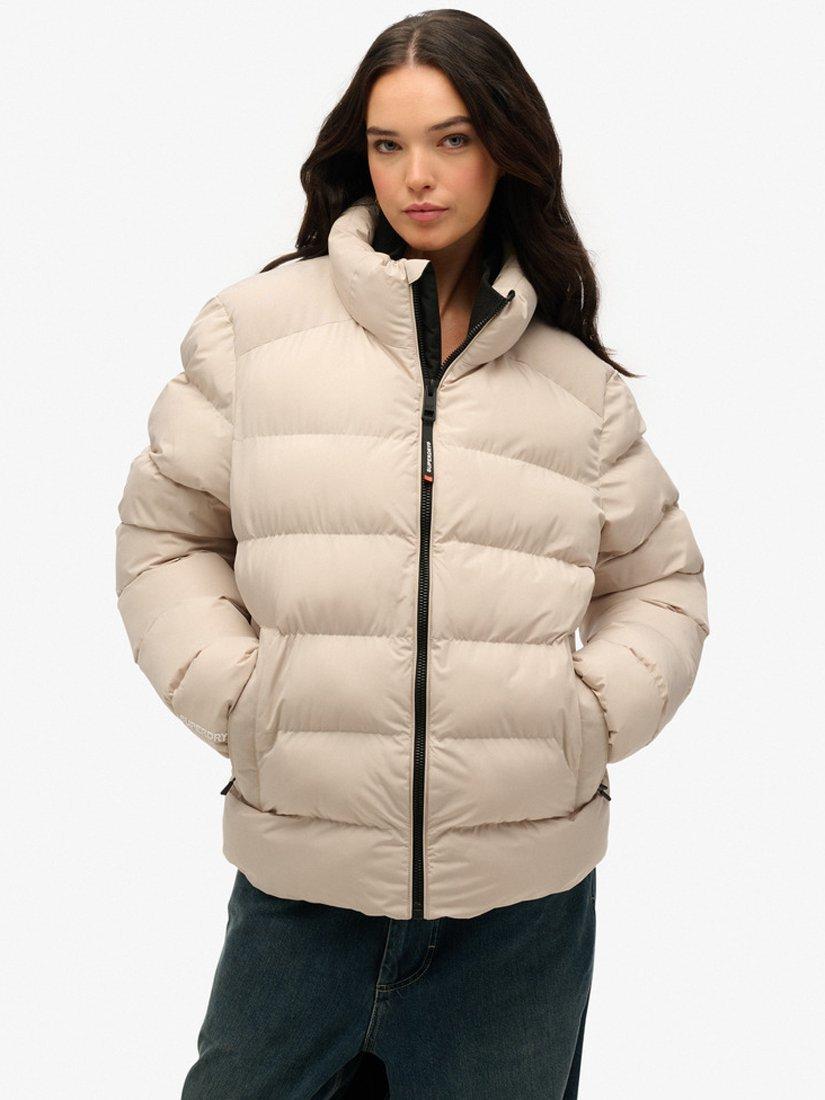 Product image 3 of 6, which shows Superdry Oversized Sports Puffer Jacket, Chateau Gray, XS