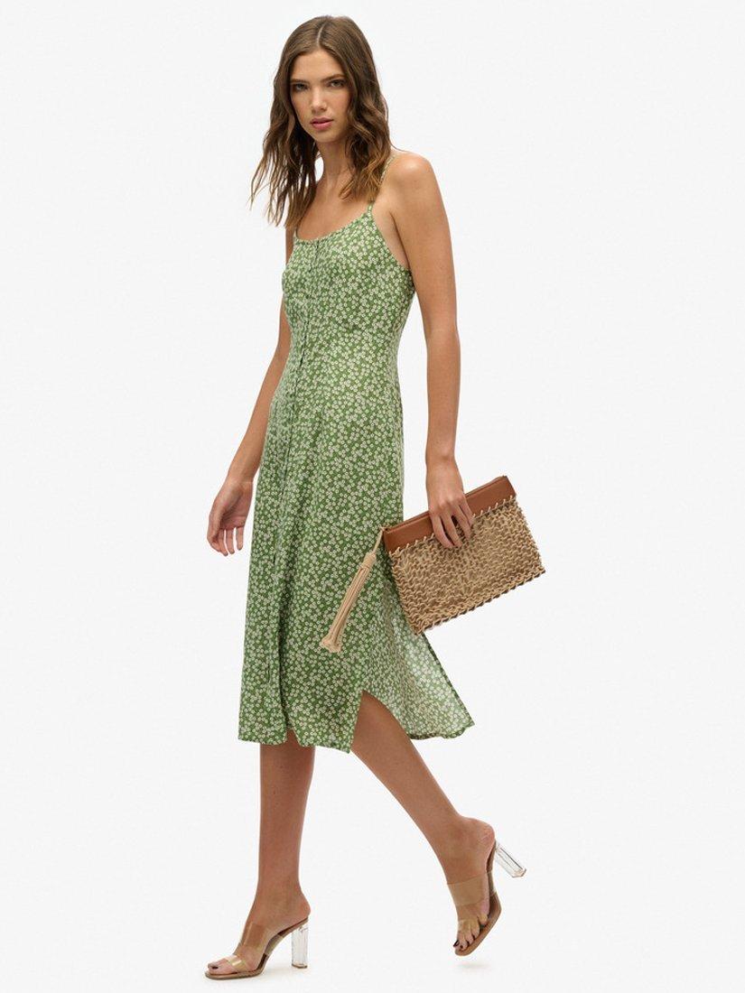 Product image 2 of 6, which shows Superdry Floral Cami Midi Dress, Green, 10